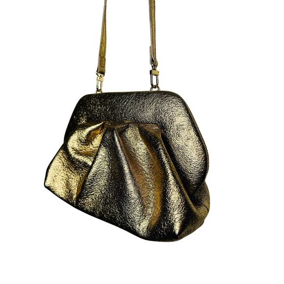 THEMOIRé Gold Leather Magnetic Button Closure Crossbody Clutch Purse Handbag - Picture 13 of 14